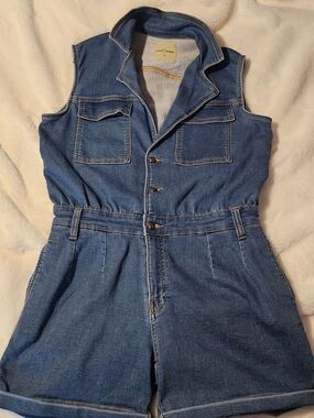 Washed Blue Denim Sleeveless Romper - Lightweight Jumpsuit